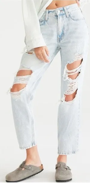Aeropostale Mom Ripped Jeans Light Wash Distressed thumbnail 1