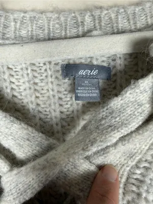 Aerie • Lace Up Oversized Knit Sweater Wool & Alpaca Blend Oatmeal Sz XL thumbnail 5