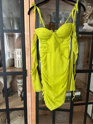 Oh Polly emalee corset mini dress fairycore tie front bodycon sexy lime ruched thumbnail 2