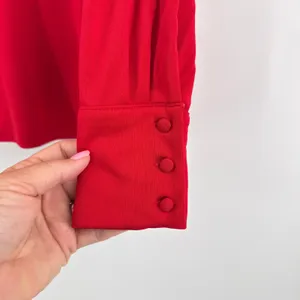 Ann Taylor Red V-Neck Long‎ Sleeve Blouse Covered Button Cuffs Size M 505154 thumbnail 3