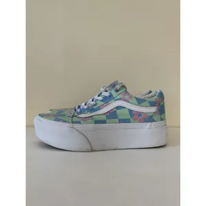 Vans Old Skool Checkerboard Women's 7 Stackform Platform Sneaker Floral Blue thumbnail 2