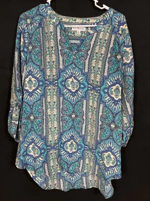 Kim Rogers SKU 7729 Womens Blue and Green Paisley Blouse Size XL thumbnail 1