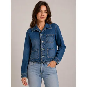 Lauren Ralph Lauren Denim Trucker Jacket Medium Wash Concho Buttons Blue Large thumbnail 2