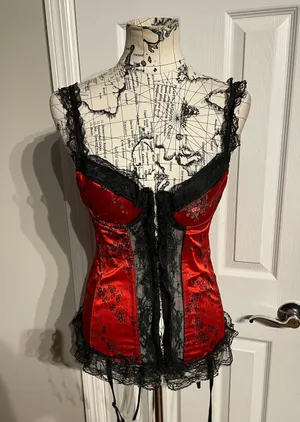 Vintage y2k Lace Floral Corset Steampunk Victorian Gothic Satin thumbnail 1