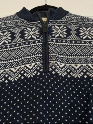 L.L. Bean vintage Navy and White Fair Isle Half-Zip Sweater medium thumbnail 2