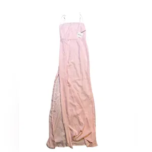 💗Superdown Light Pink Satin Maxi Dress S ✨ Spaghetti Strap Slit Bridesmaid Gown💗 thumbnail 3
