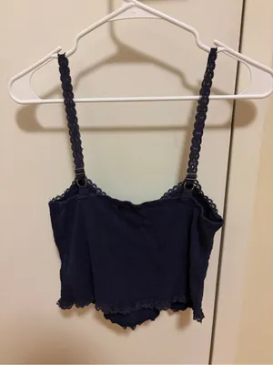 EDIKTED Navy Blue Lacy Stretch Cotton Knit Camisole Size Large thumbnail 4