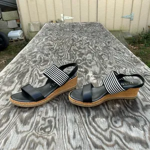 𝅺ITALIAN‎ Shoemakers Shoes Wedge black white spring summer Strappy stripe thumbnail 11