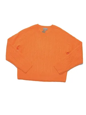 NWT J.Crew Cashmere Cropped Cable-knit Crewneck Sweater in Neon Orange S thumbnail 5