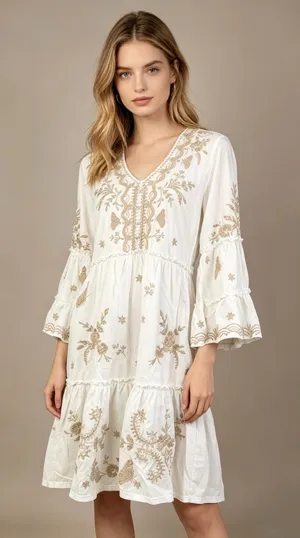NWOT JOHNNY WAS Floral Embroidered Cotton V-Neck Knee-length Dress Size S thumbnail 1