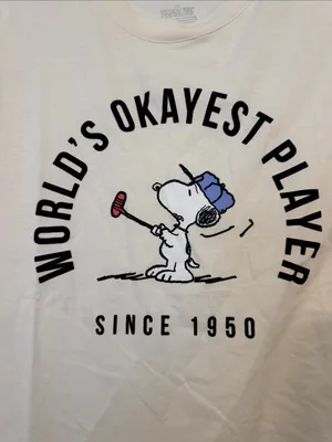 Peanuts Snoopy 'World's Okayest Player' Cotton Blend Cream Graphic Tee thumbnail 3