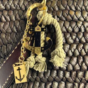 Juicy Couture Y2K Woven Straw Nautical Anchor Charm Tote Bag Brown thumbnail 3