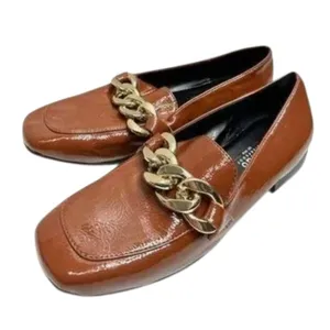 Blondo Sonny Waterproof Brown Patent‎ Chain Loafers Square Toe Shoes Size 5 thumbnail 2