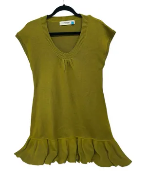 Sparrow Anthropologie Short Sleeve Sz Large Sweater Dress Chartreuse Olive Green thumbnail 1