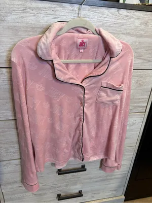 Juicy Couture Pajama Set Large Pink Velour Long Sleeve Notch Collar Top & Pants thumbnail 5
