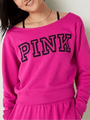 PINK - Victoria's Secret Everyday Lounge Crop Crew Sweater Jacket Top Fuchsia L thumbnail 1