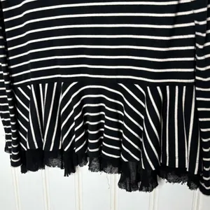 We The Free Free People Black White Striped Peplum Thermal V-Neck Top XS 883 thumbnail 6