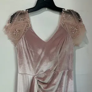 JJ's House Dusty Rose Velvet Gown Beaded Sleeve Wedding Guest Dress‎ Size 10/12 thumbnail 8