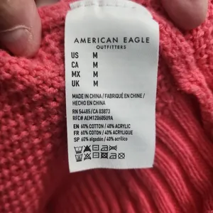 American‎ Eagle Womens Waffle Knit Henley Top Size M Pink Coral Button Front thumbnail 6