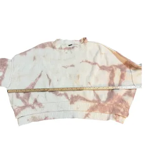 Free People Tie Dye Cropped‎ Ribbed Knit Pullover Sweater Mauve Cream Medium thumbnail 7