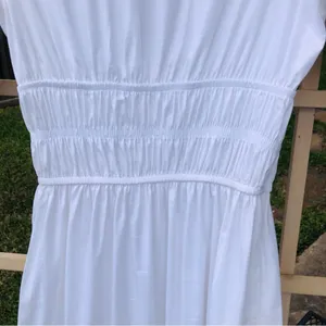 White Cotton Blend Tiered Puff Sleeves Maxi Dress M thumbnail 9