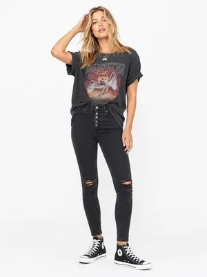 Free People Sabrina Button Front High Waisted Skinny Washed Black Gray Size 25 thumbnail 2