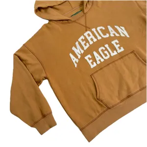 American Eagle Women's Small Yellow‎ Brown Vintage Look Loose Fit Comfy Hoodie thumbnail 3