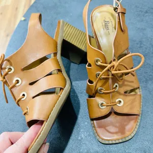 Elegant Tan Lace-Up Heeled Sandals thumbnail 4