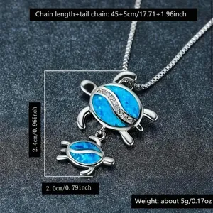 Silver Plated Tear Drop Opal Turtle Parent Child Pendant,‎ Minimalist Necklace thumbnail 5