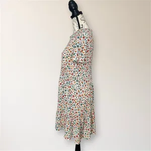 ZARA M Cream Floral Ribbed Knit Tiered Mini Dress Short Sleeve Cottagecore‎ Boho thumbnail 6