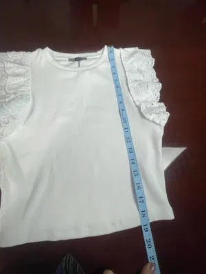 ZARA White Ribbed Eyelet Flutter Sleeve Top Size L Cottagecore Coquette Romantic thumbnail 4