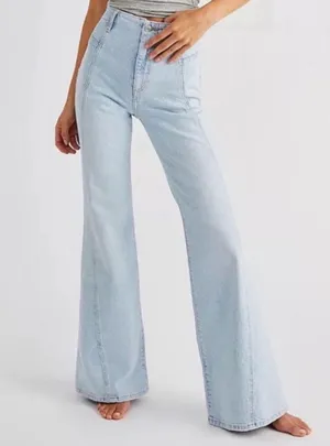Free People We the Free Florence Flare High Waist Jeans Size 31 Light Wash Boho thumbnail 1