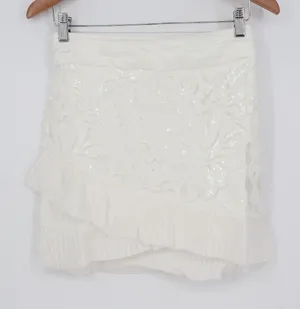 Naked Wardrobe The Statement White Sequin Lace Pleated Ruffle Mini Skirt thumbnail 1