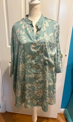 Free People Intimately kimono pajama top oversized XS S M greenish blue thumbnail 1