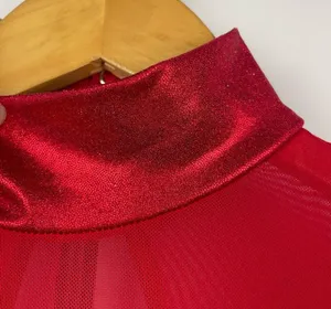 Balera Red Dancewear Sequin and Mesh Long Sleeve Biketard Romper thumbnail 4