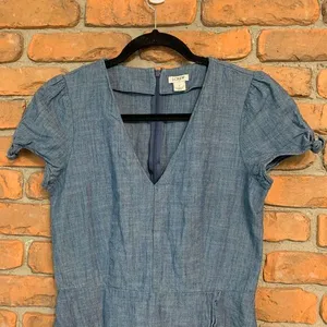 J. Crew Chambray Dress Womens‎ 2 Blue V-Neck Short Sleeve Tie Detail Casual Mini thumbnail 2