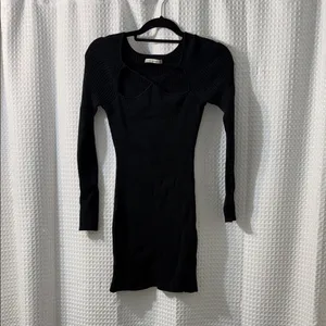 Abercrombie & Fitch Black Knit Ribbed Long Sleeve Mini Dress Chest Cutout Sz XS thumbnail 2