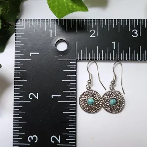 Western Boho Silver Turquoise Crackle Stone Necklace Earrings Set Blue thumbnail 7