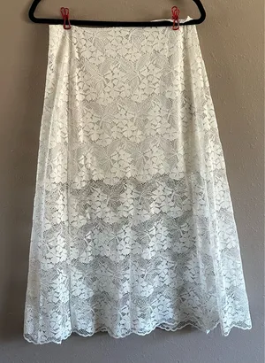 The Kooples Floral Scalloped Lace Midi Skirt - Ecru White Size 3 (US L) thumbnail 2