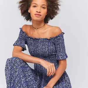 Urban Outfitters Kimchi Blue Picnic Blue Floral Smocked Midi Dress size S thumbnail 5