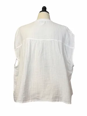 Old Navy Popover Blouse Size XXL White Cotton Gauze Short Sleeve NWT V-Neck thumbnail 4