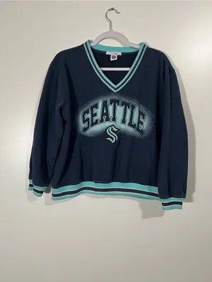 Seattle Kraken Hockey Sweatshirt Vintage Style V Neck Blue Size Women’s Large thumbnail 2