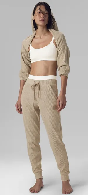 ALO Yoga Muse Sweatpants Joggers Ribbed in Gravel Heather Color Size S thumbnail 1