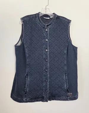 Vintage Quacker Factory Dream Jeannes Quilted Blue Denim Vest 90s Y2K Large thumbnail 1