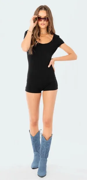 Edikted Open Back Romper Black thumbnail 1