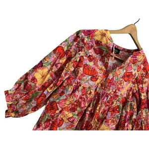 VICI Red Floral‎ Babydoll Top Medium 3/4 Balloon Sleeve Empire Waist Size M thumbnail 11