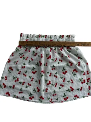 Anthropologie Cherry Print Mini Skirt White Red Fruit A-Line Smocked Waist M thumbnail 3