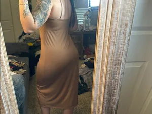 Abercrombie & Fitch Sleek Brown Bodycon‎ Midi Dress with Keyhole Neckline thumbnail 2