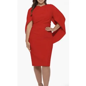 Betsy & Adam Jordan Cape Sleeve Crepe Sheath Midi Dress Size 12 Red Cocktail thumbnail 7