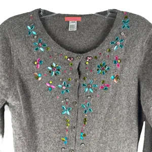 Glam Souls Cashmere Wool Blend Cardigan Rhinestone Brown Size S/M thumbnail 4